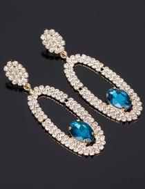 Fashion Blue Oval Shape Design Hollow Out Earrings