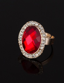 Fashion Red Oval Shape Diamond Decorated Ring