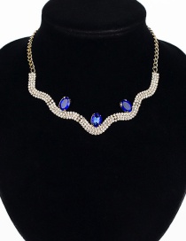Fashion Sapphire Blue Oval Shape Diamond Decorated Necklace