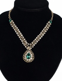 Fashion Green Gemstone Decorated Simple Necklace