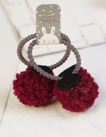 Lovely Claret Red Fuzzy Ball Decorated Child Hair Band(2pcs)