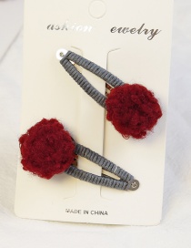 Lovely Claret Red Fuzzy Ball Decorated Child Hair Clip(2pcs)