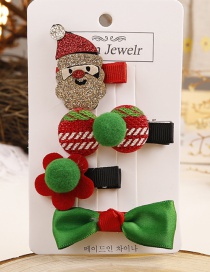 Lovely Red+green Santa Claus&bowknot Decorated Hair Clip(4pcs)