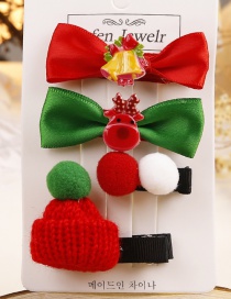 Lovely Red+green Hat&bowknot Decorated Hair Clip(4pcs)