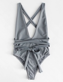 Sexy Gray Pure Color Design V Neckline Bikini