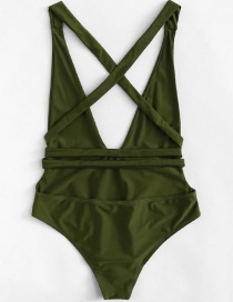 Sexy Olive Pure Color Design V Neckline Bikini