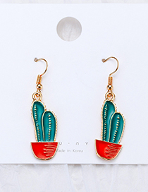 Fashion Green+red Cartoon Cactus Shape Design Earrings