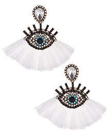 Fashion White Eye Shape Design Tassel Earrings