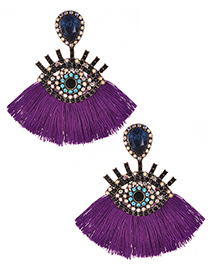 Fashion Purple+navy Eye Shape Design Tassel Earrings