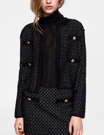 Fashion Black Grid Pattern Decorated Knitted Jacket