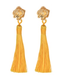 Fashion Yellow Flower Decorated Long Tassel Earrings