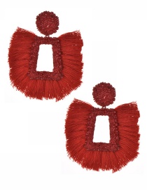 Fashion Red Tassel Decorated Hollow Out Earrings