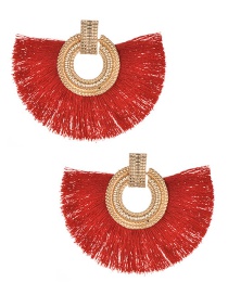 Fashion Red+gold Color Round Shape Decorated Tassel Earrings
