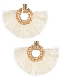 Fashion White Round Shape Decorated Tassel Earrings