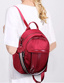 Trendy Red Circular Ring Decorated Pure Color Backpack