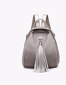 Trendy Gray Tassel Decorated Pure Color Backpack