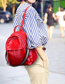 Trendy Red Pure Color Decorated Leisure Backpack