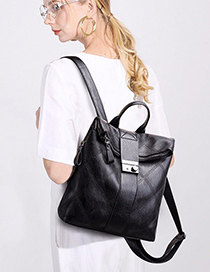 Trendy Black Grid Pattern Design Pure Color Backpack
