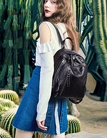 Trendy Black Muti-layer Zippers Design Backpack
