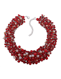 Fashion Red Full Bead Decorated Pure Color Necklace