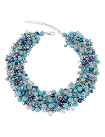 Fashion Blue Full Bead Decorated Pure Color Necklace