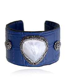 Fashion Sapphire Blue Diamond Decorated Opening Bracelet