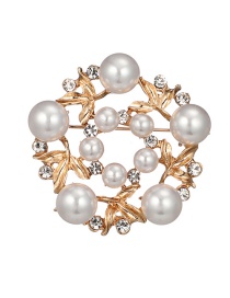 Fashion Gold Color Pearl Decorated Hollow Out Design Brooch