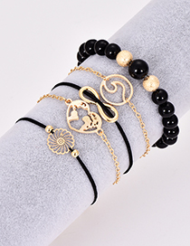 Fashion Black Hollow Out Flower Decorated Bracelet(5pcs)