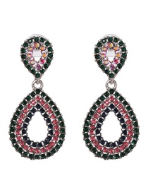 Fashion Pink Full Diamond Decorated Waterdrop Shape Earrings
