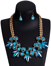Fashion Blue Full Diamond Decorated Jewelry Set
