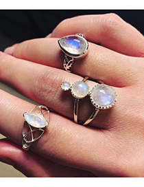 Fashion Silver Color Waterdrop Shape Decorated Rings(3pcs)