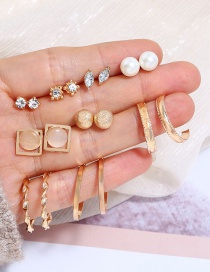 Fashion Gold Color Round Shape Decorated Earrings(9pairs)