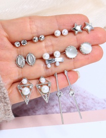 Fashion Silver Color Star Shape Decorated Earrings(9pairs)