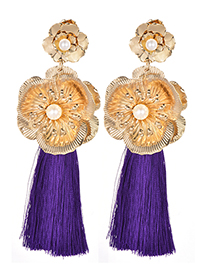 Fashion Purple Flower Shape Decorated Tassel Earrings