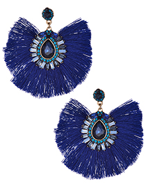 Fashion Sapphire Blue Waterdrop Shape Decorated Tassel Earrings