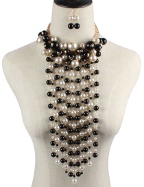 Fashion Black+white Full Pearl Decorated Jewelry Set