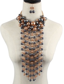 Fashion Gray+brown Full Pearl Decorated Jewelry Set