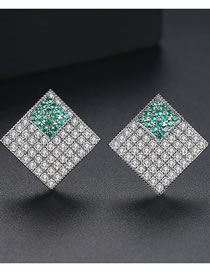 Fashion Silver Color+green Square Shape Decorated Earrings