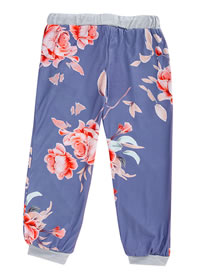 Fashion Blue Flowers Pattern Decorated Yoga Pants For Child