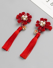 Fashion Red Flower Shape Decorated Tassel Hair Clip (2 Pcs )