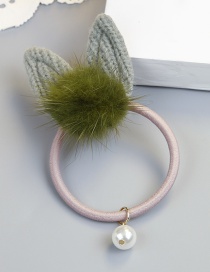 Fashion Light Green Rabbit Ear Shape Decorated Pom Ball Hair Rope