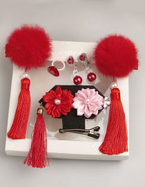 Fashion Red Flower Shape Decorated Hair Clip (6 Pcs )