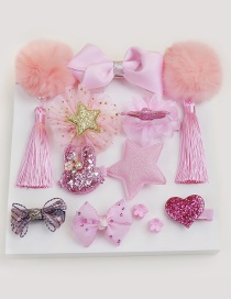 Fashion Pink Star Shape Decorated Pom Ball Hair Clip (12 Pcs )