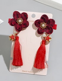 Fashion Red Flower Shape Decorated Tassel Hair Clip