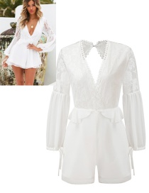 Fashion White Pure Color Decorated Hollow Out Jumpsuit