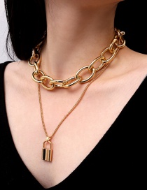 Fashion Gold Color Lock Shape Decorated Necklace
