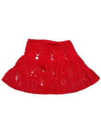 Fashion Red Hollow Out Design Pure Color Swimming Skirt