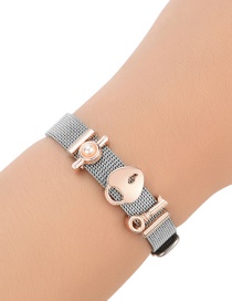 Fashion Silver Color+rose Gold Key&pearl Decoraated Simple Bracelet