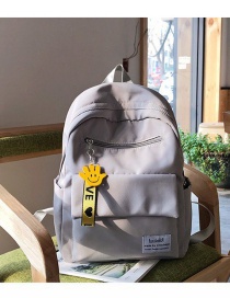 Fashion Light Gray Label Decorated Pure Color Backpack