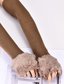 Fashion Light Brown Pure Color Decorated Long Gloves